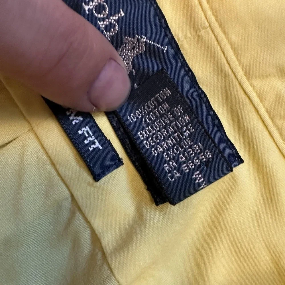 Ralph Lauren Dress‎ Shirt Mens Large Yellow Custom Fit Button Down Blue Pony